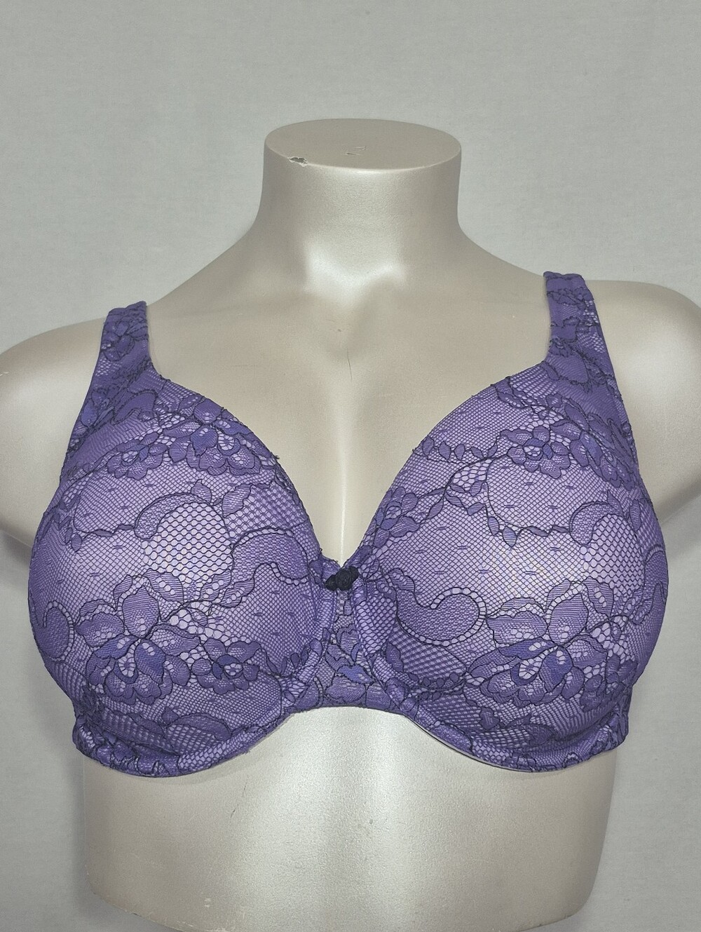 40DDD Cacique Sheer Unlined Lace Full Covrage Underwire Bra Purple